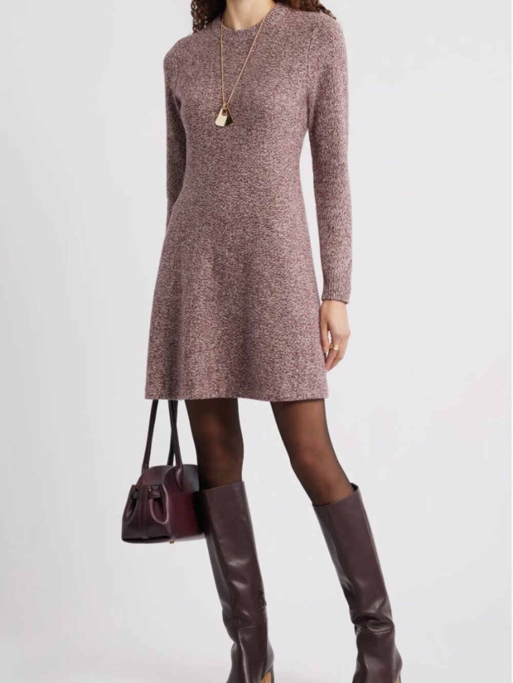 Nordstrom Cashmere Blend Sweater Dress NWT Burgundy Marl Fit Flare XL